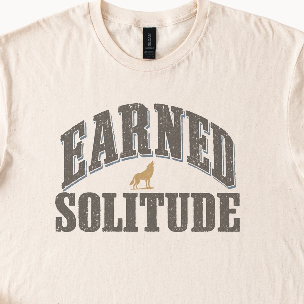 Earned Solitude Wolf Howling Grunge Graphic Shirt